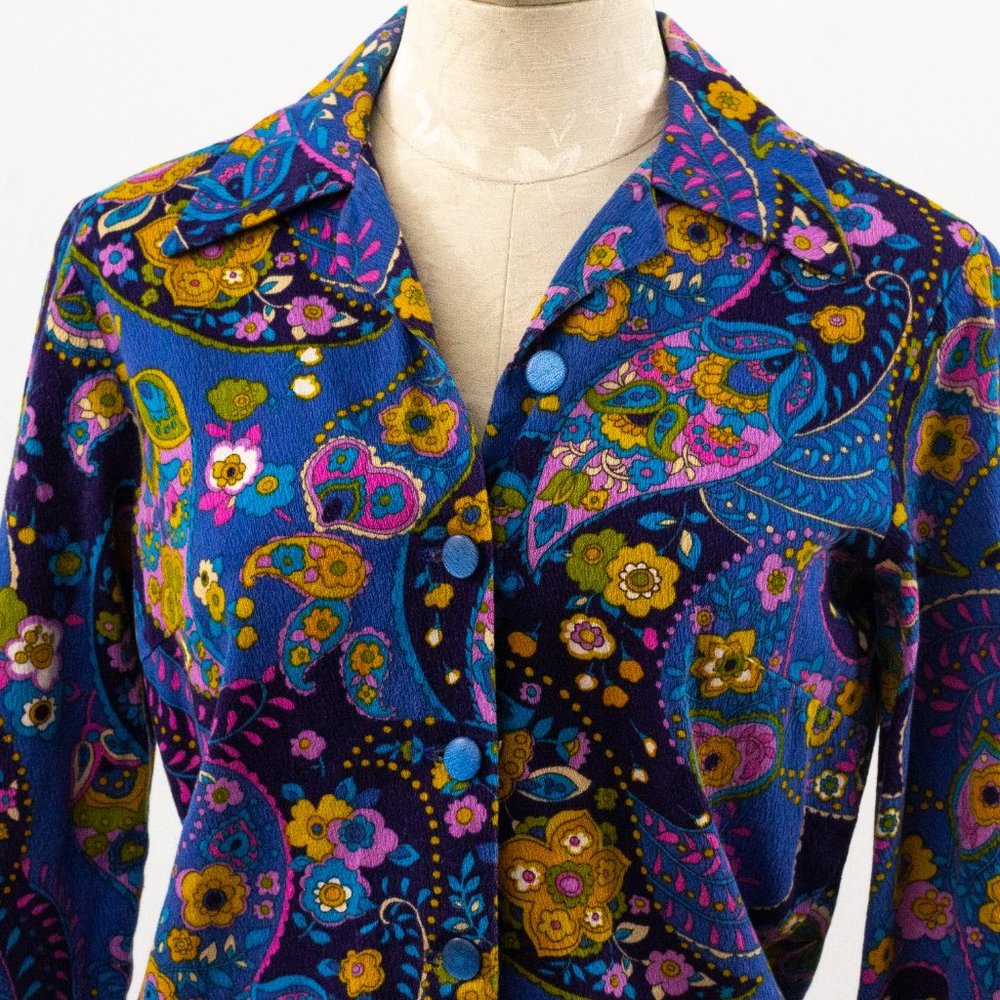 Vintage 60s 70s S Cotton Paisley Button Down Shirt - Picture 7 of 10